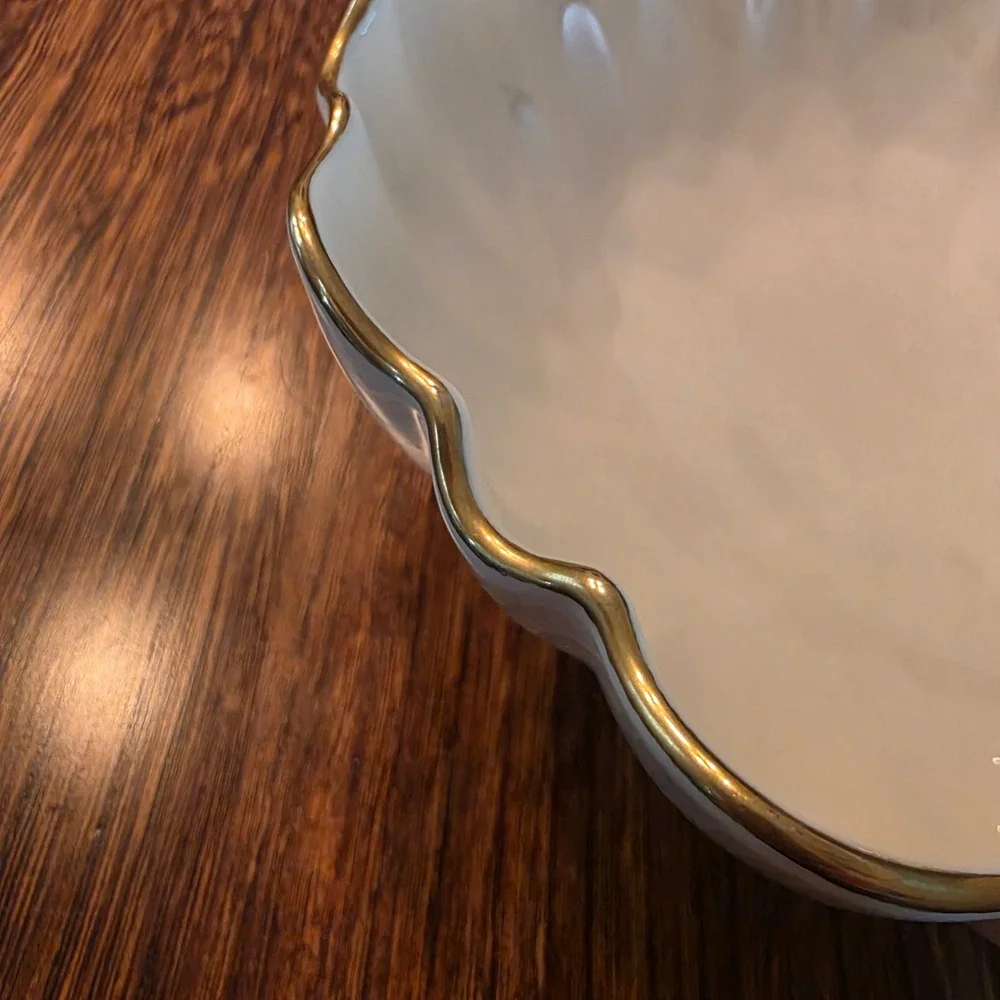 Lenox Ivory Fine China Scalloped Bowl Gold Trim Footed Made in USA 6.5